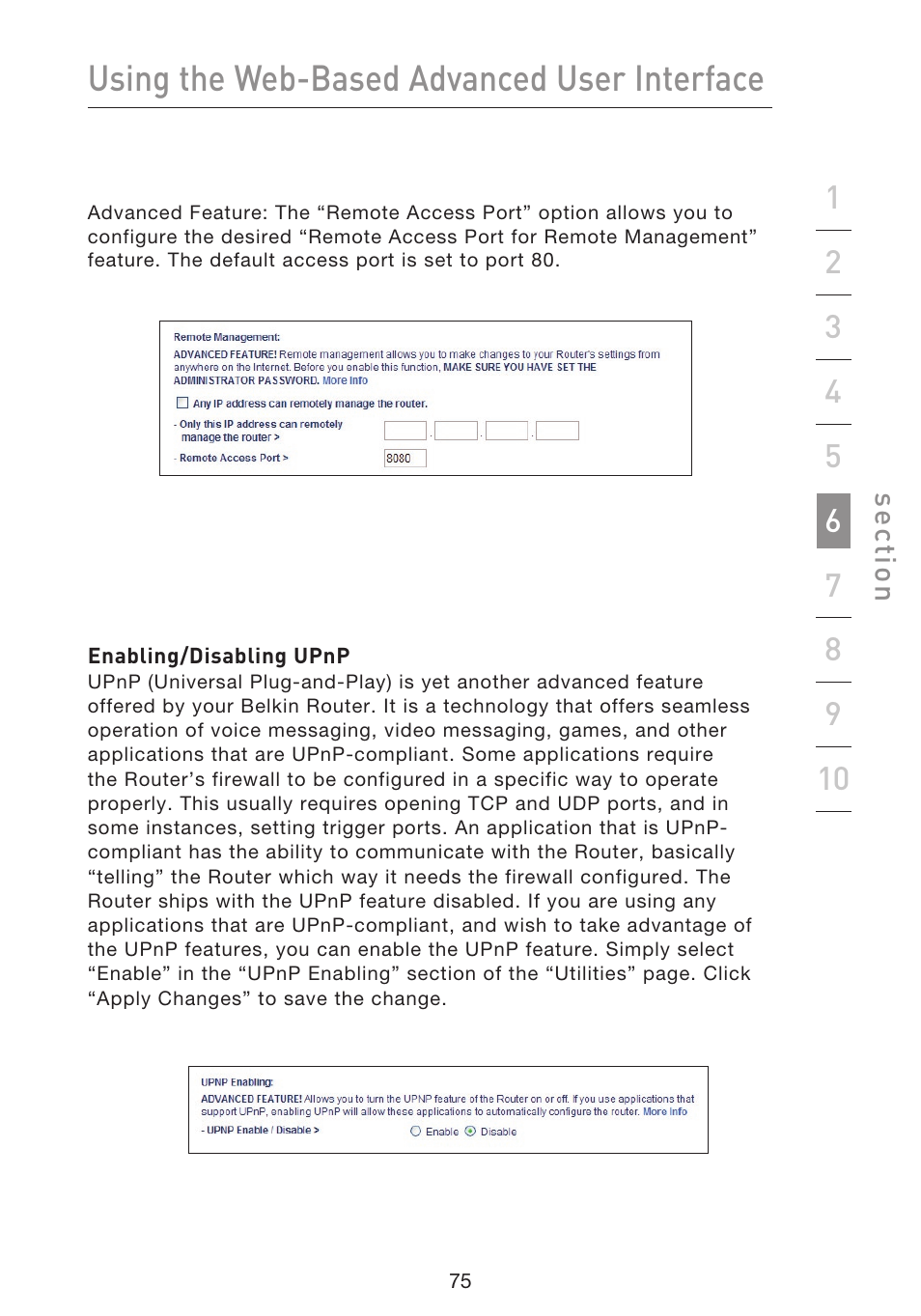 Using the web-based advanced user interface | Belkin F5D8633-4 User Manual | Page 77 / 606