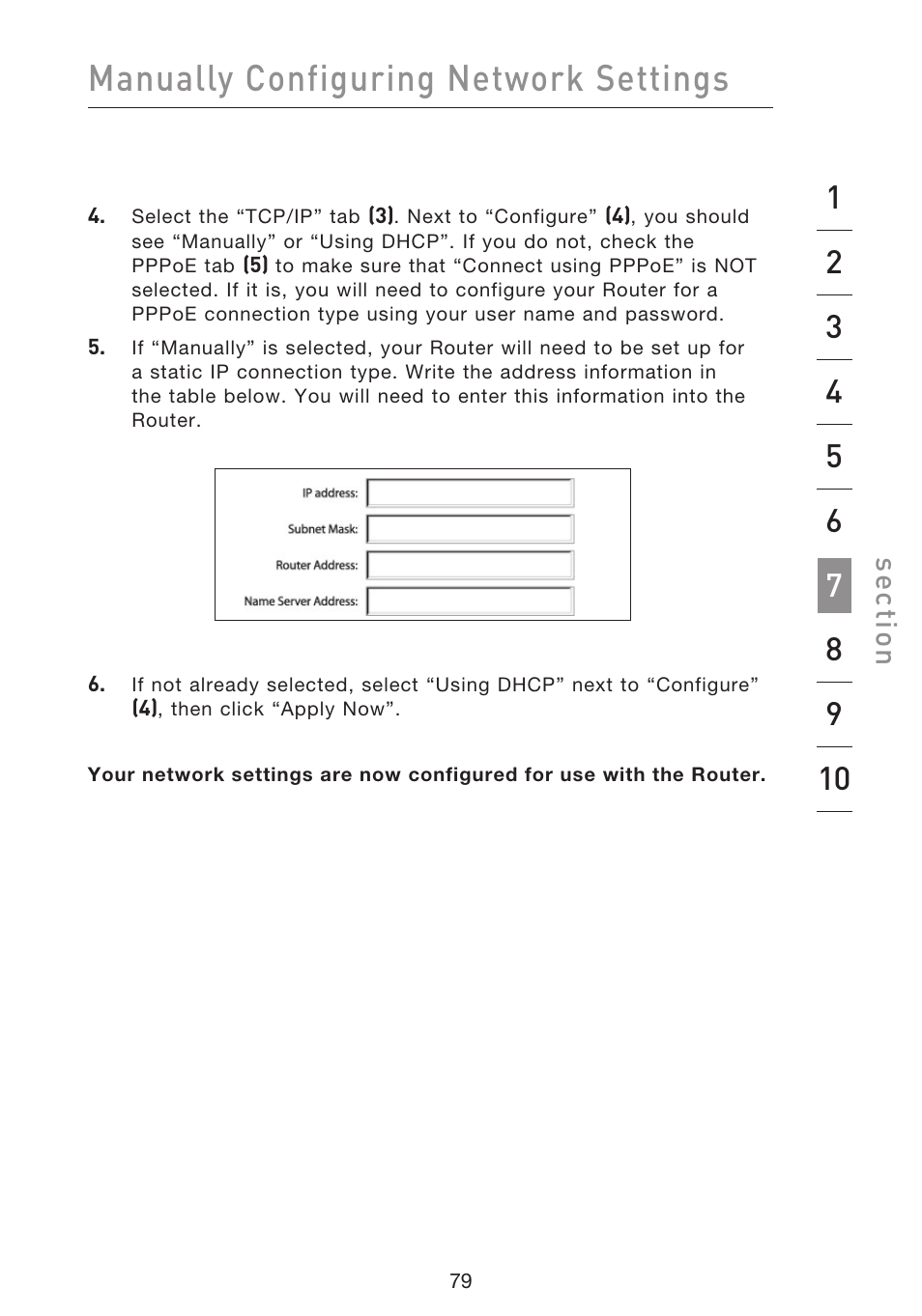 Manually configuring network settings, Se ct io n | Belkin F5D8633-4 User Manual | Page 81 / 606