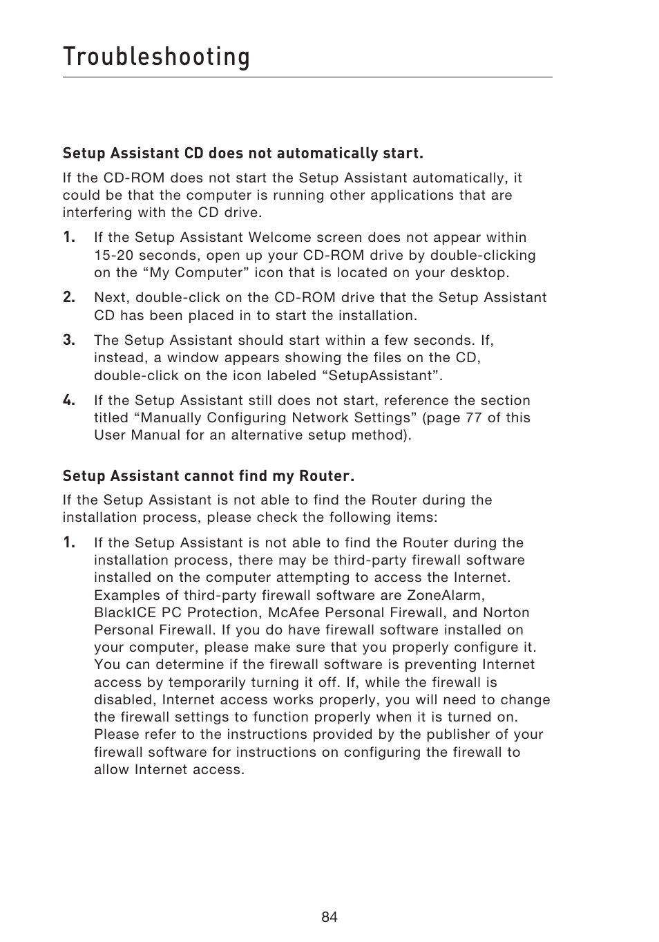 Troubleshooting | Belkin F5D8633-4 User Manual | Page 86 / 606