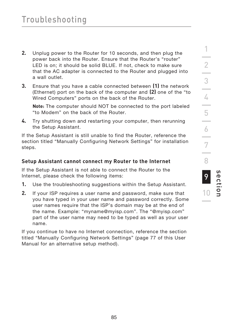 Troubleshooting, Se ct io n | Belkin F5D8633-4 User Manual | Page 87 / 606