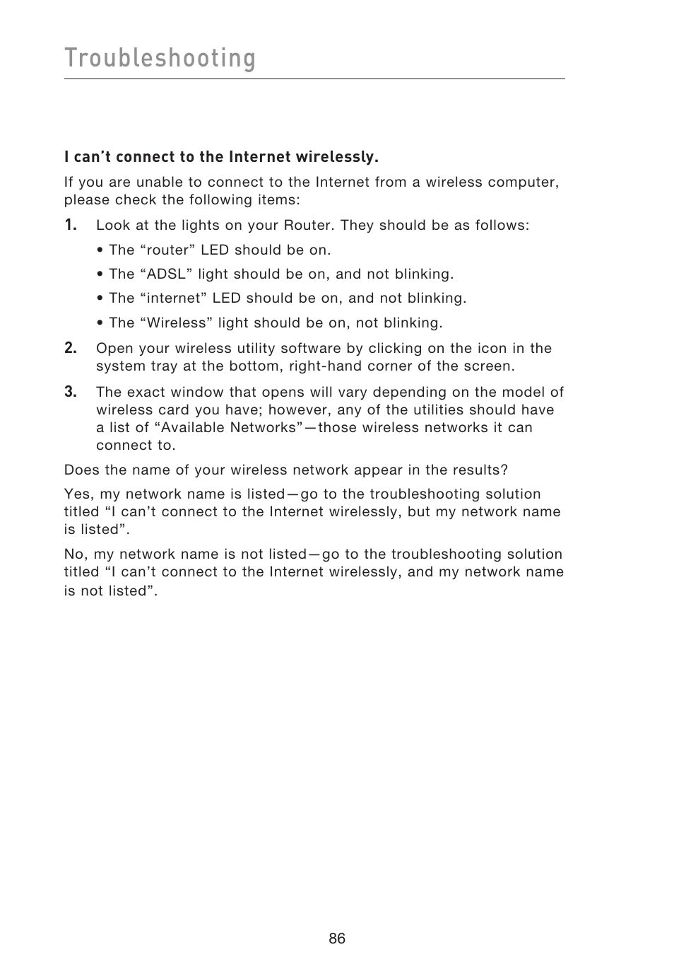 Troubleshooting | Belkin F5D8633-4 User Manual | Page 88 / 606