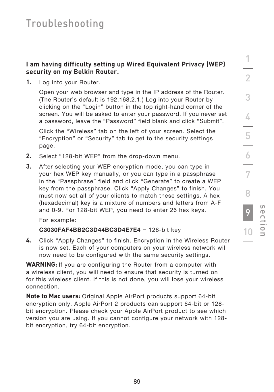 Troubleshooting, Se ct io n | Belkin F5D8633-4 User Manual | Page 91 / 606