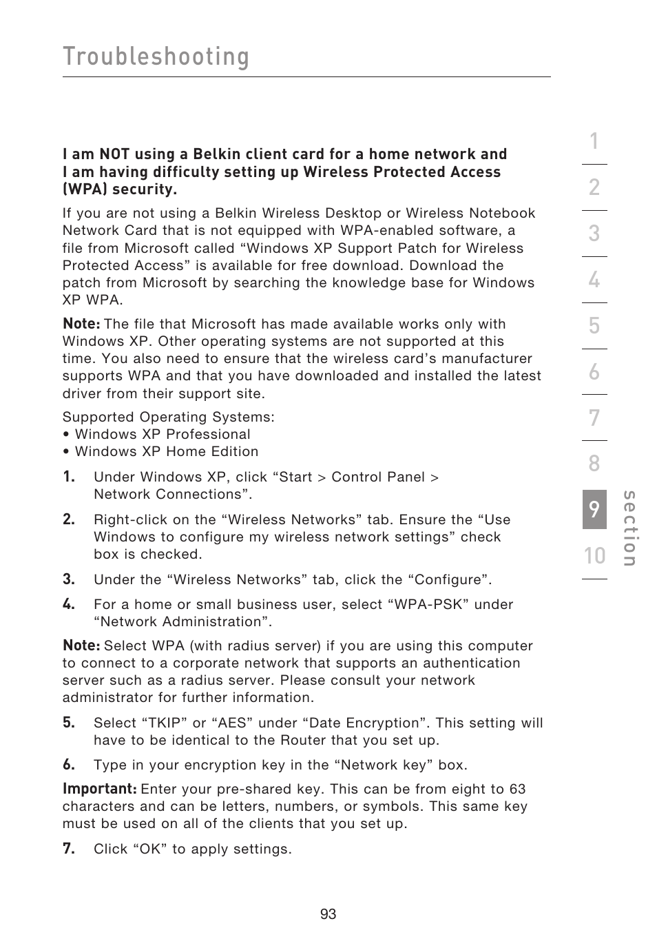 Troubleshooting, Se ct io n | Belkin F5D8633-4 User Manual | Page 95 / 606