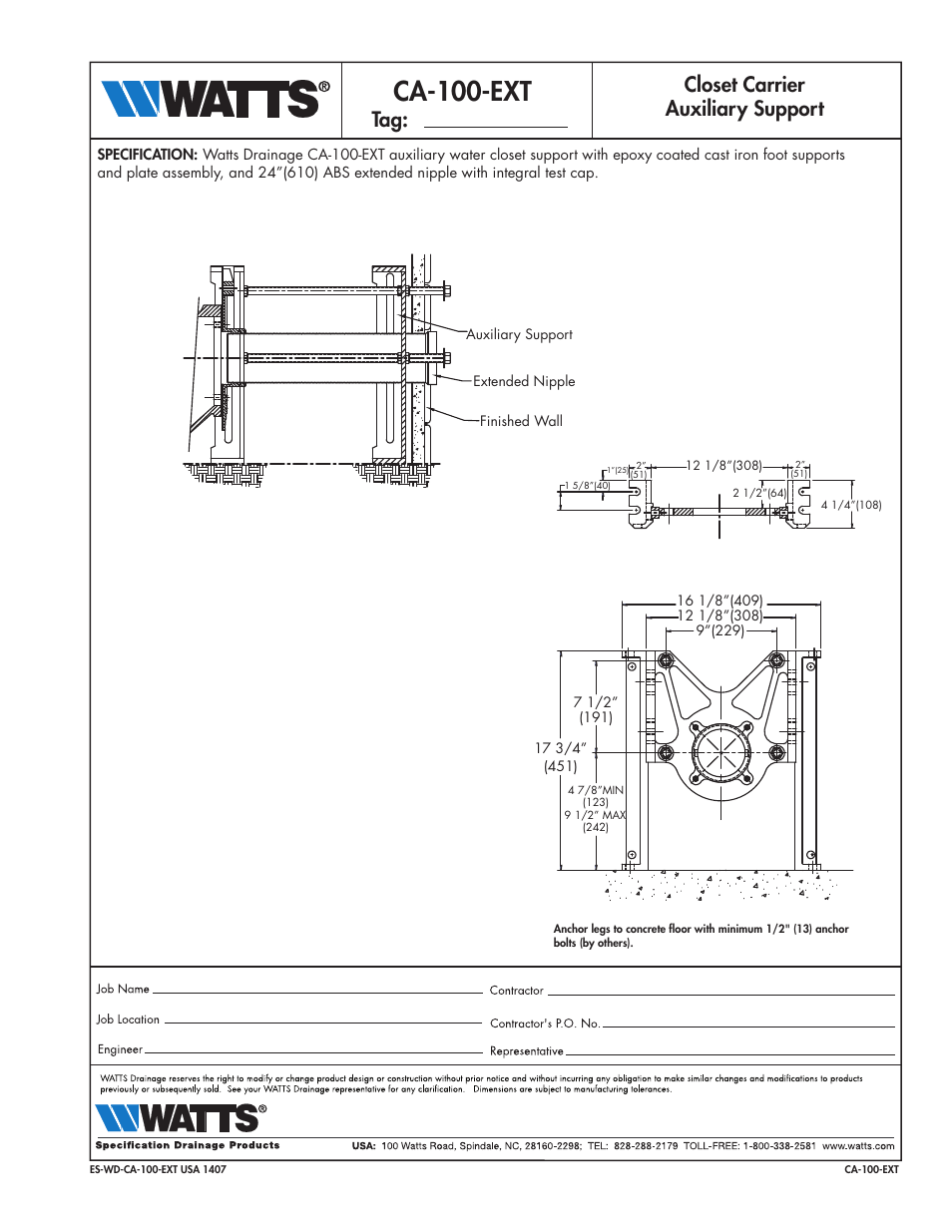 Watts CA-100-EXT User Manual | 1 page