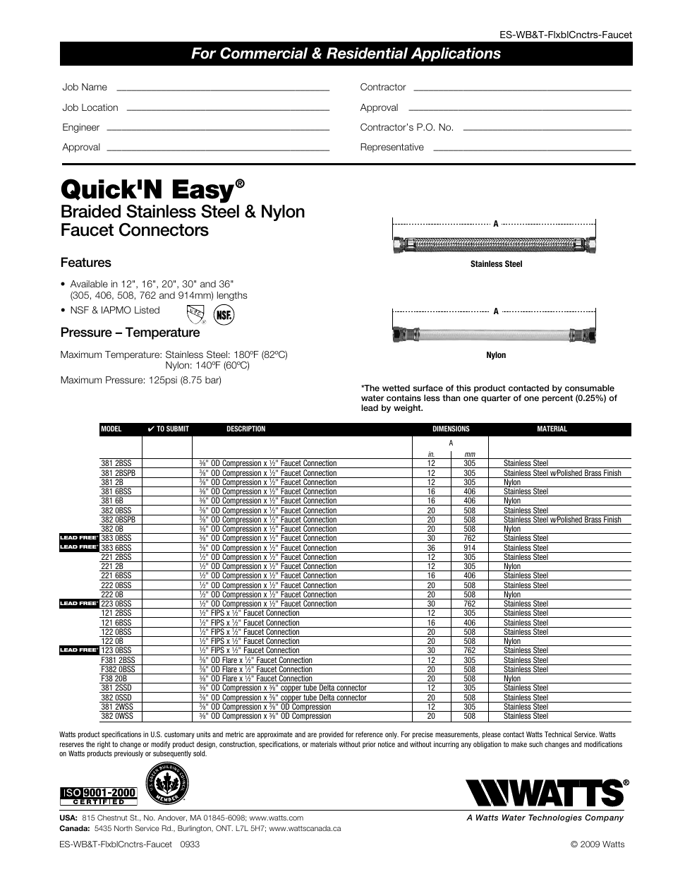 Watts F382 0BSS User Manual | 1 page