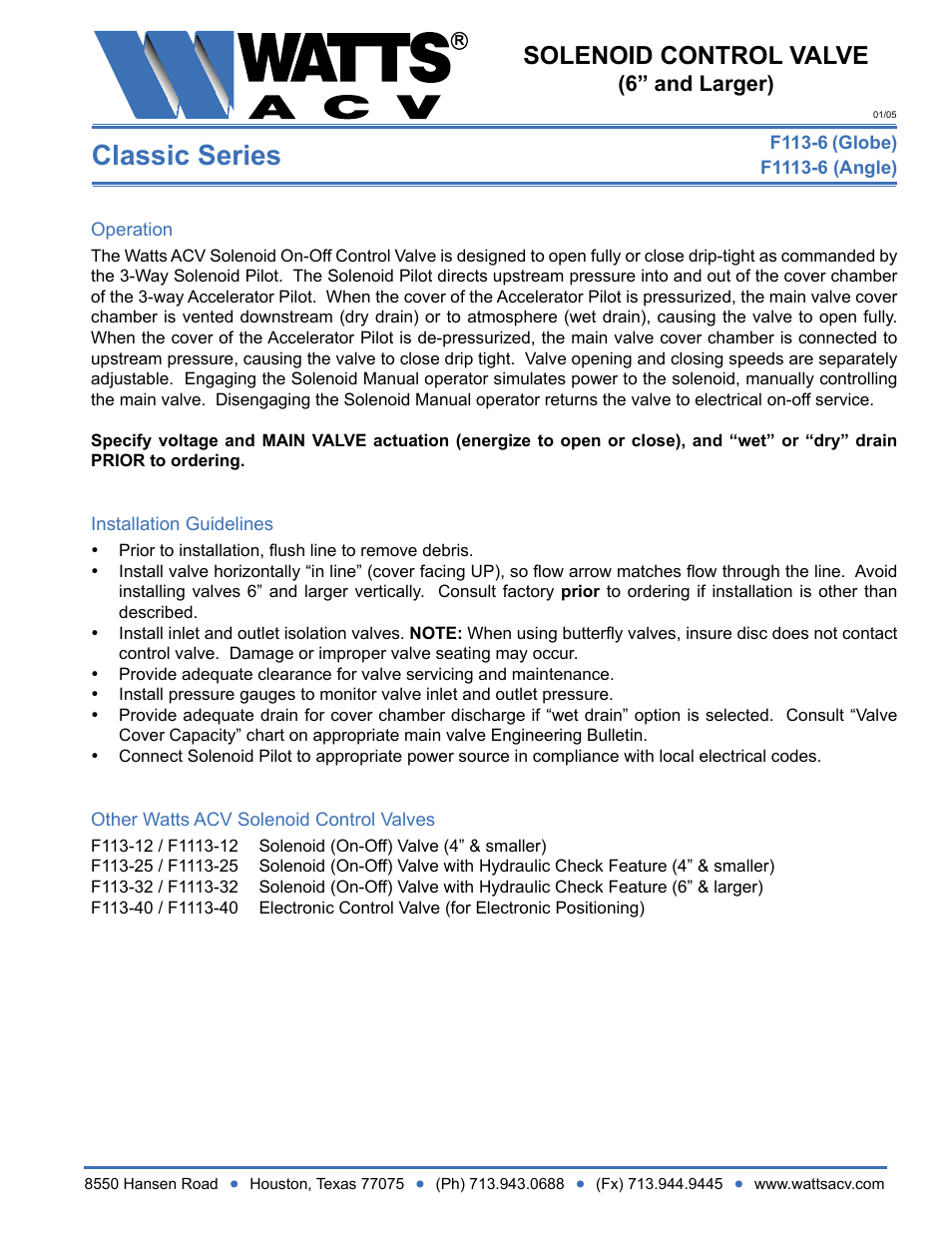 Watts F1113-6 User Manual | 1 page