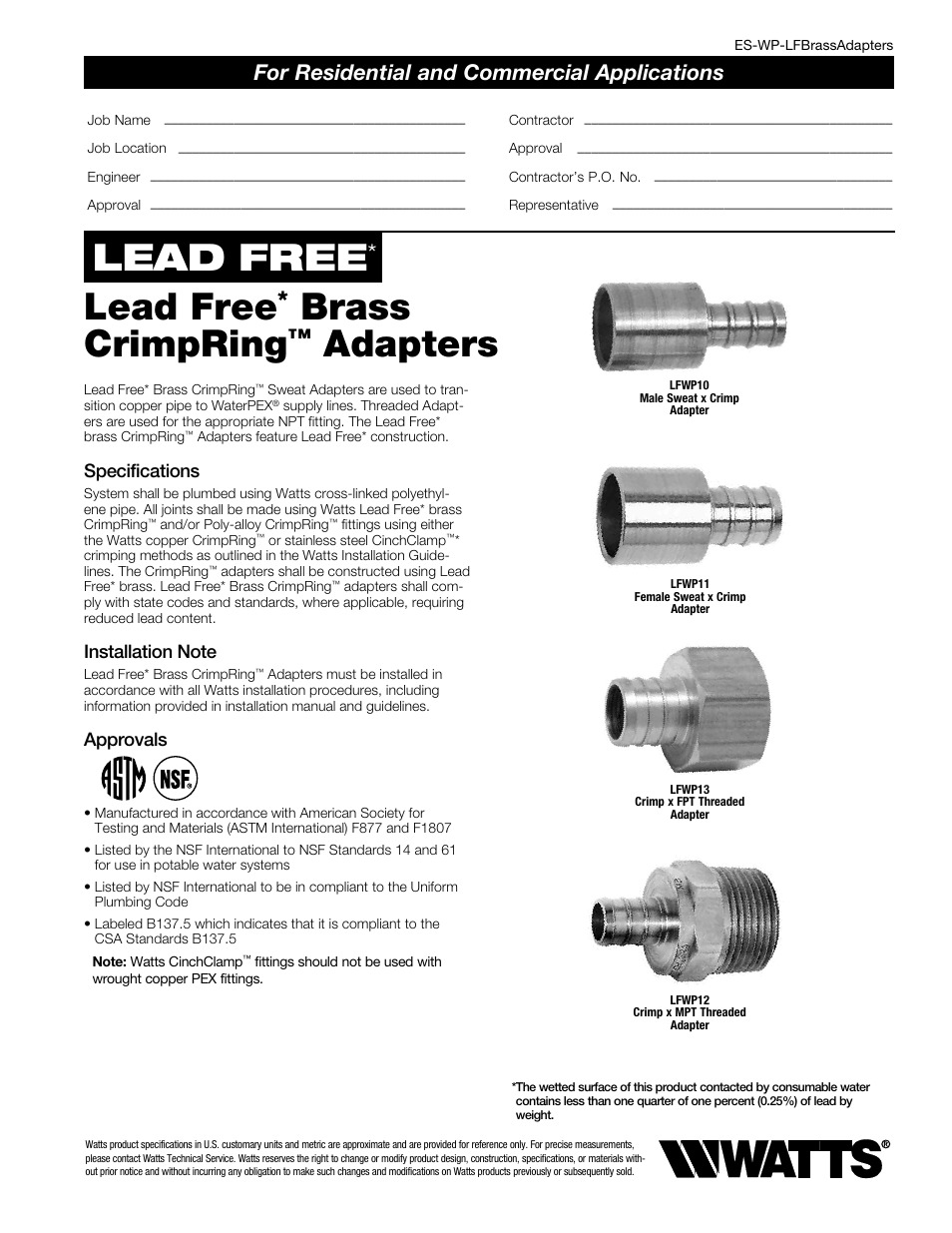 Watts LFWP13B User Manual | 2 pages