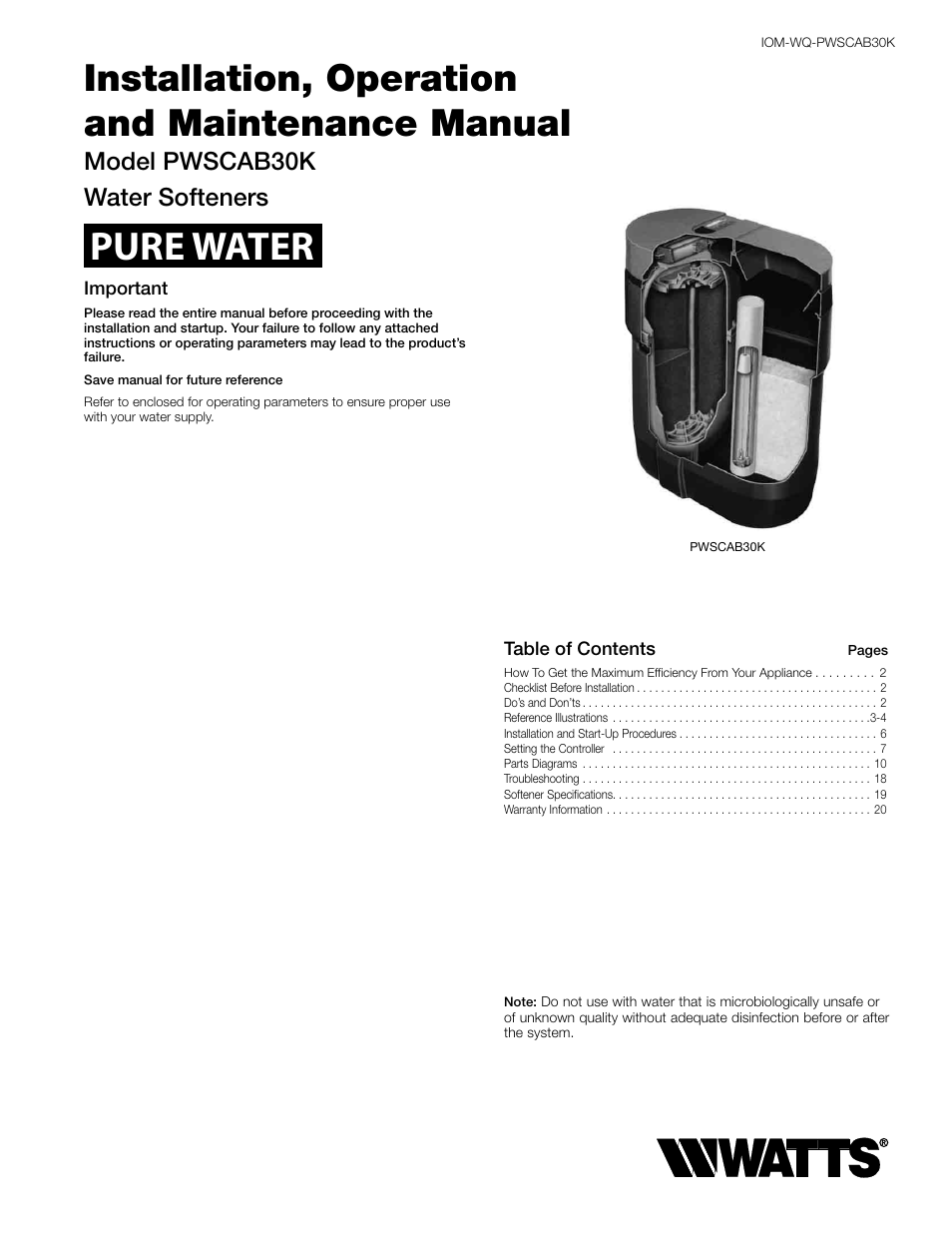 Watts PWSCAB30K User Manual | 20 pages