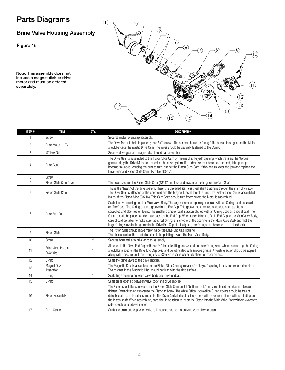 Parts diagrams, Brine valve housing assembly | Watts PWSCAB30K User Manual | Page 14 / 20