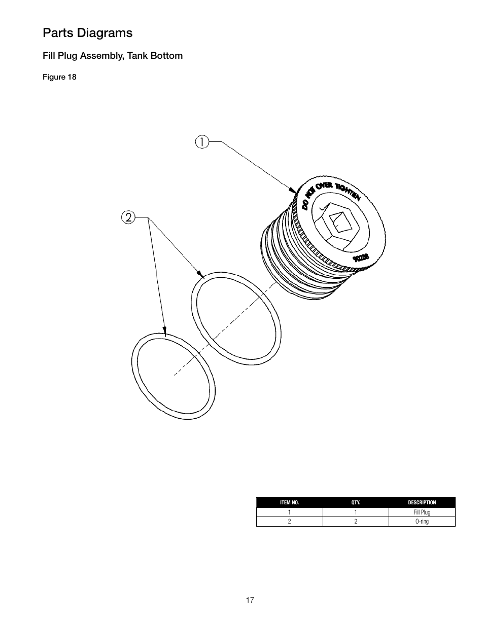 Parts diagrams, Fill plug assembly, tank bottom | Watts PWSCAB30K User Manual | Page 17 / 20