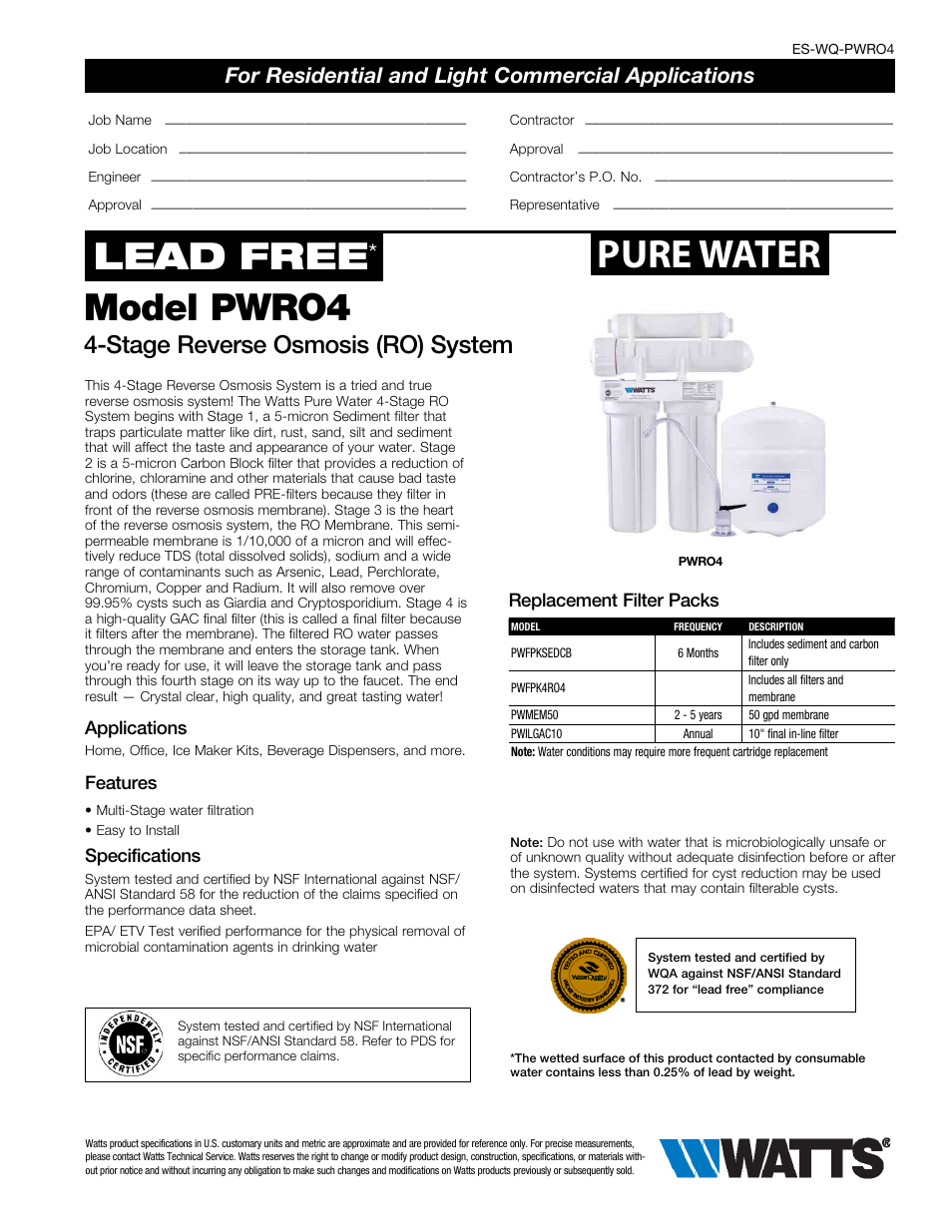 Watts PWRO4 User Manual | 2 pages