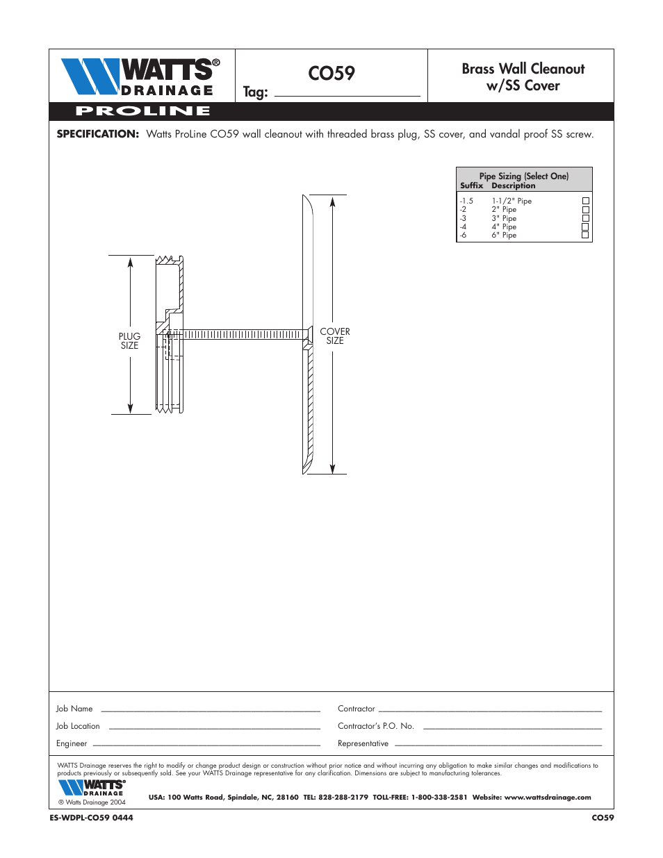 Watts CO59 User Manual | 1 page