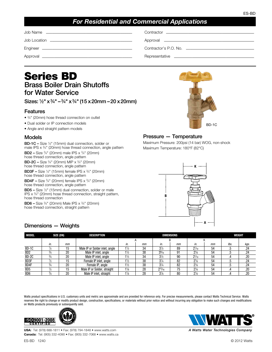 Watts BD User Manual | 1 page