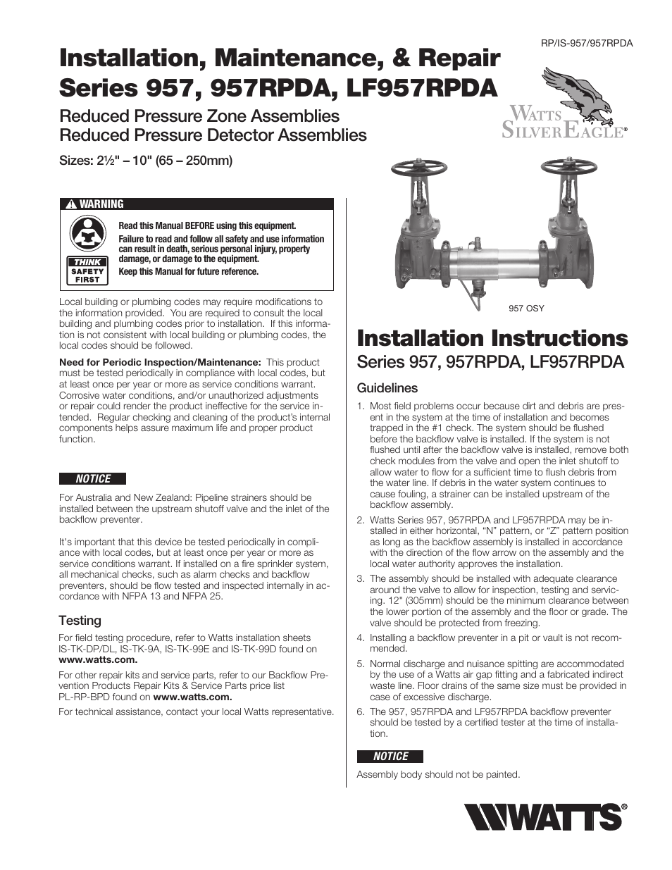 Watts 957Z User Manual | 4 pages