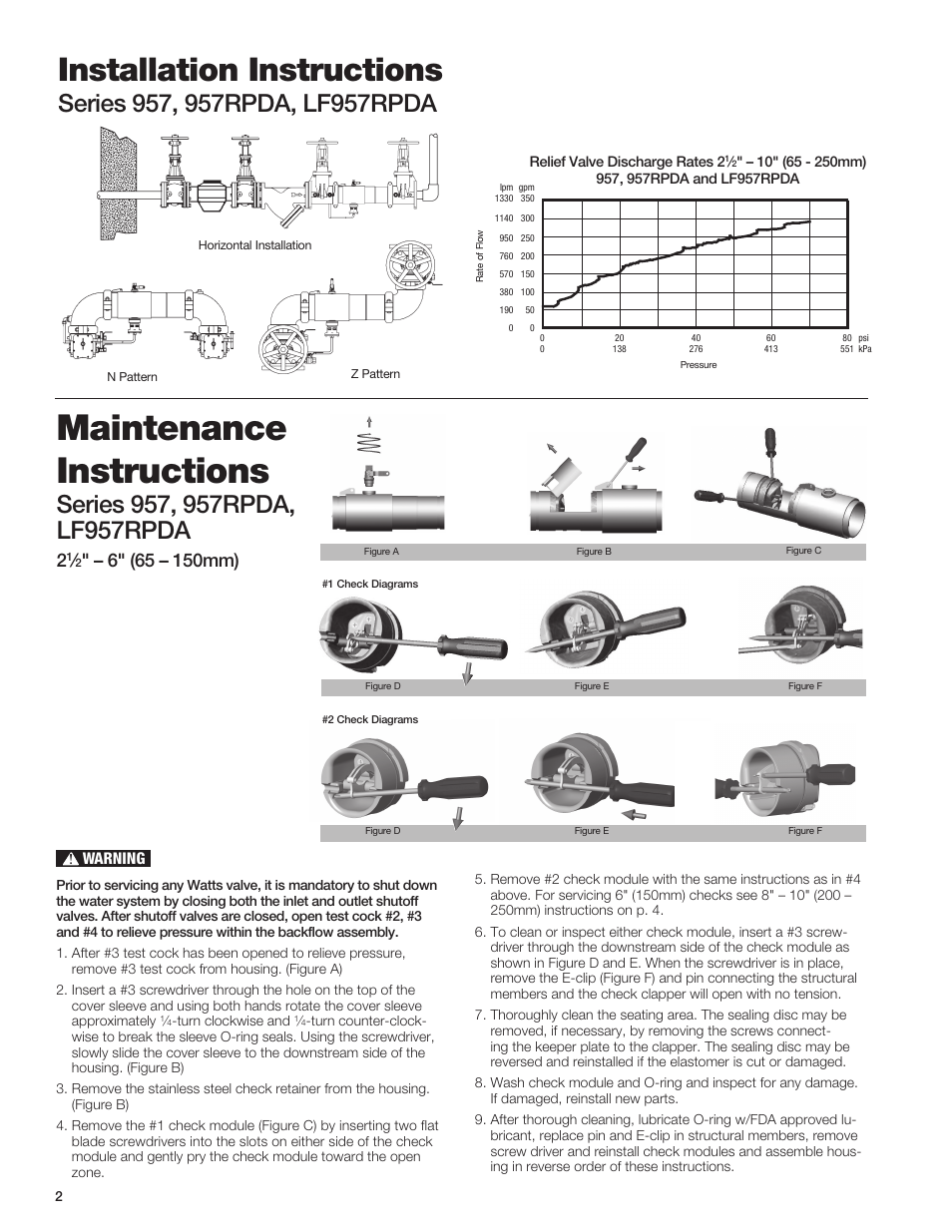 Maintenance instructions, Installation instructions | Watts 957Z User Manual | Page 2 / 4