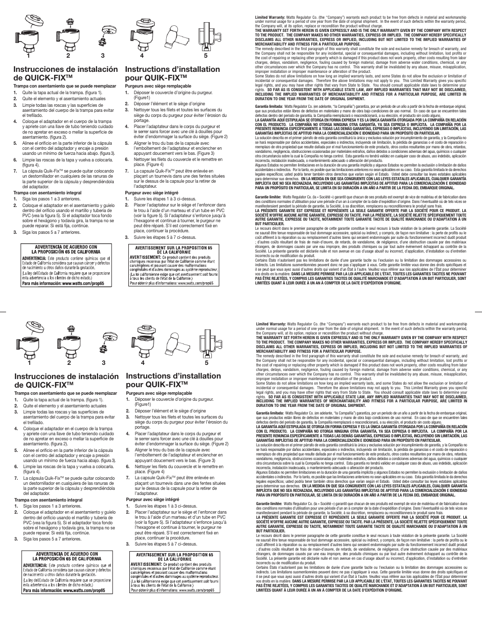 Instrucciones de instalación de quick-fix, Instructions d’installation pour quik-fix | Watts QF User Manual | Page 2 / 2