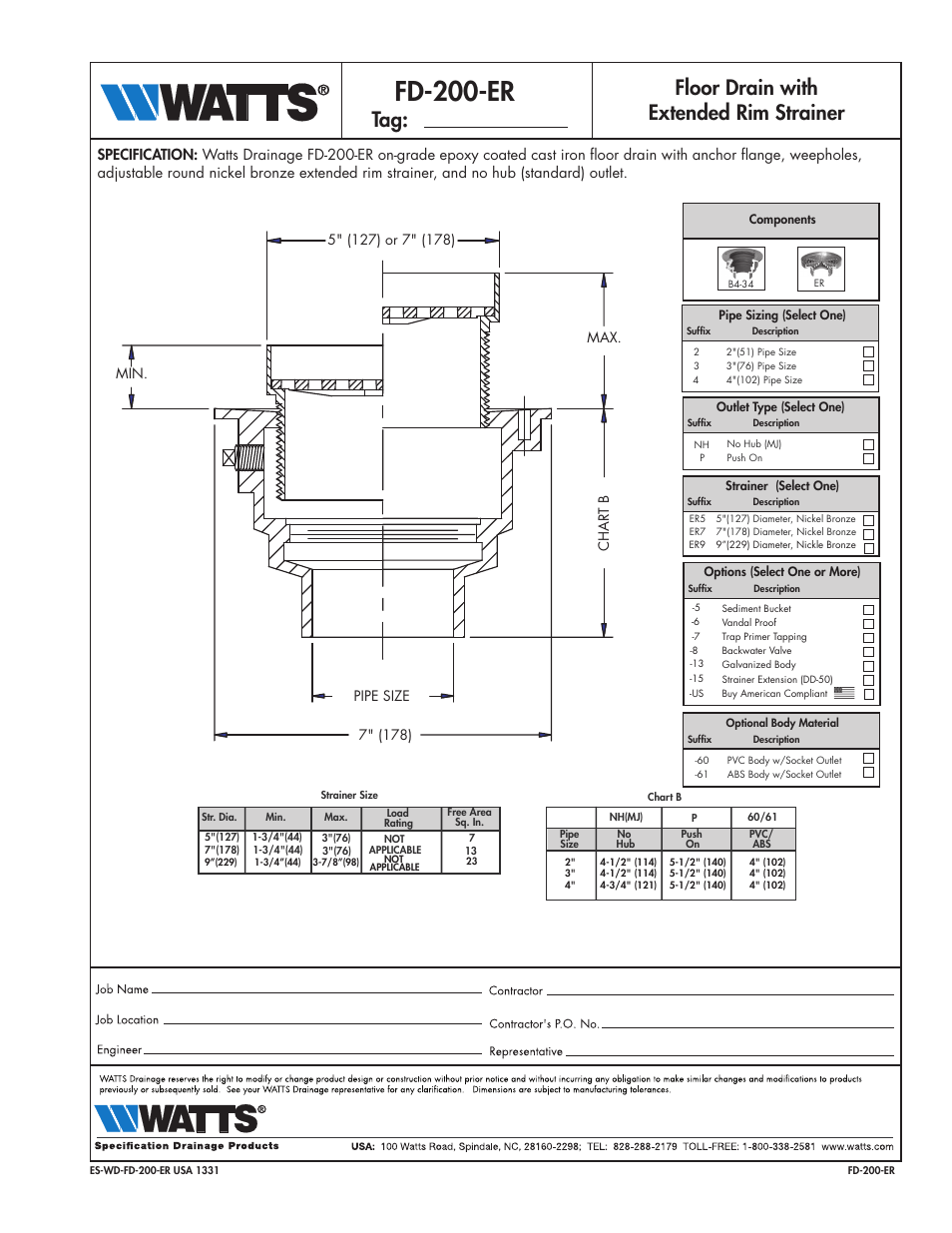 Watts FD-200-ER User Manual | 1 page