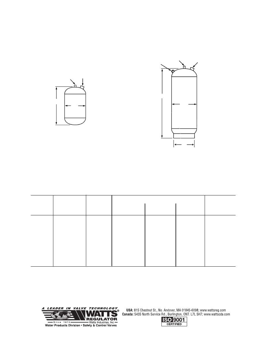 Asme expansion tanks - pressurized, Dimensions - weight | Watts ETA User Manual | Page 2 / 2
