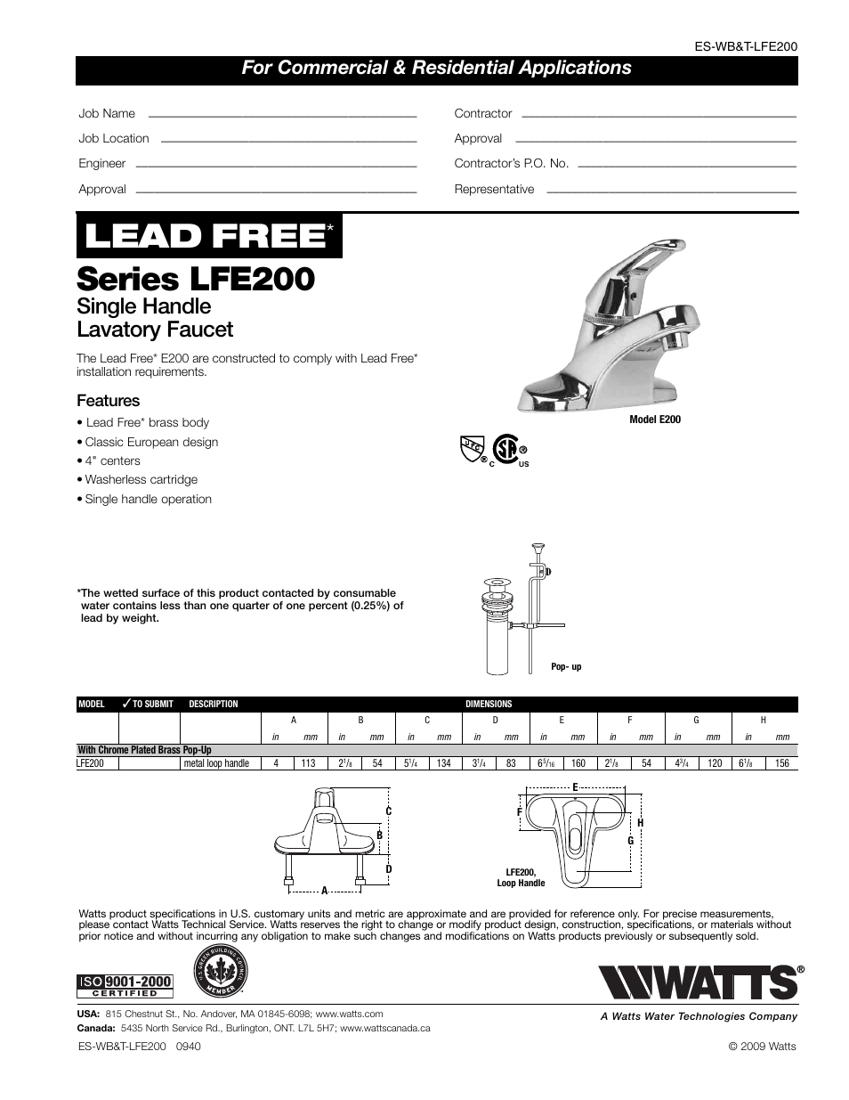 Watts LFE200 User Manual | 1 page