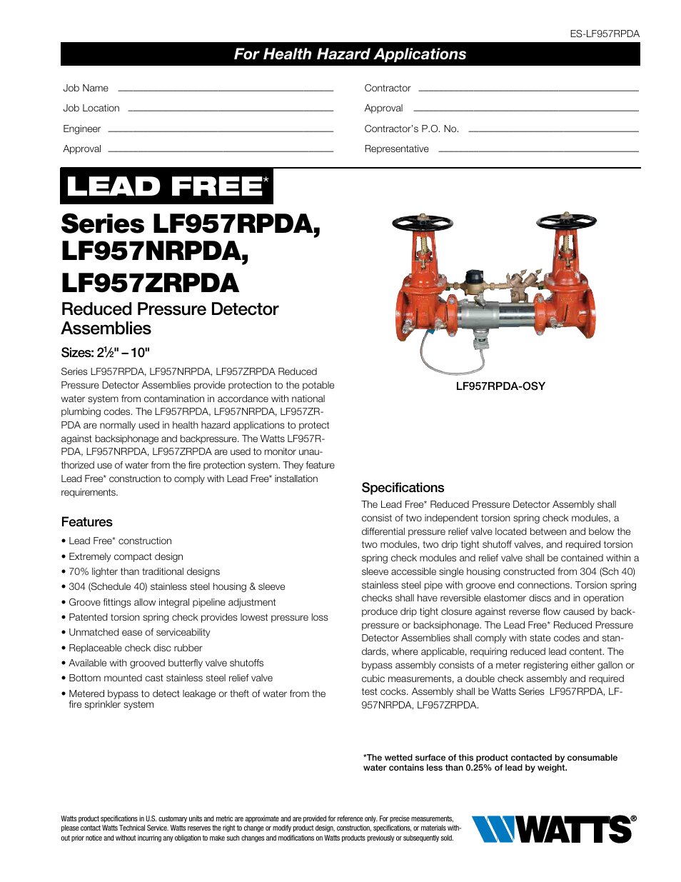 Watts LF957ZRPDA User Manual | 3 pages