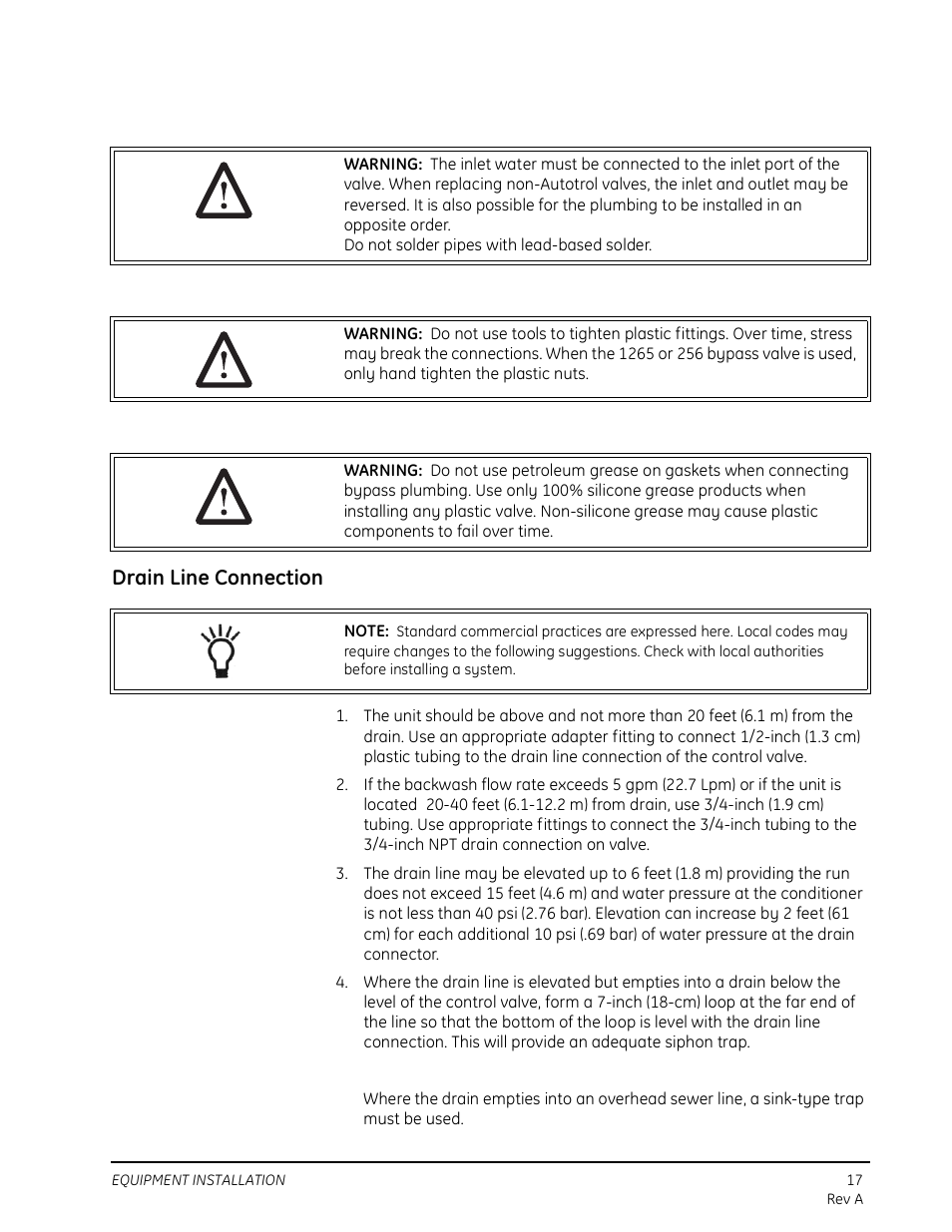 Drain line connection | Watts Autotrol 263 / 268 (Logix Series) User Manual | Page 17 / 67