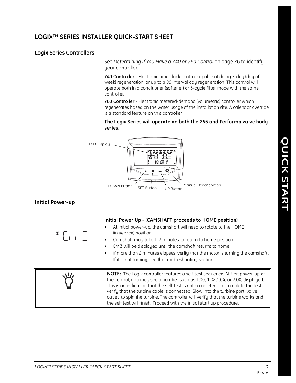 Logix™ series installer quick-start sheet, Logix series controllers, Initial power-up | Watts Autotrol 263 / 268 (Logix Series) User Manual | Page 3 / 67