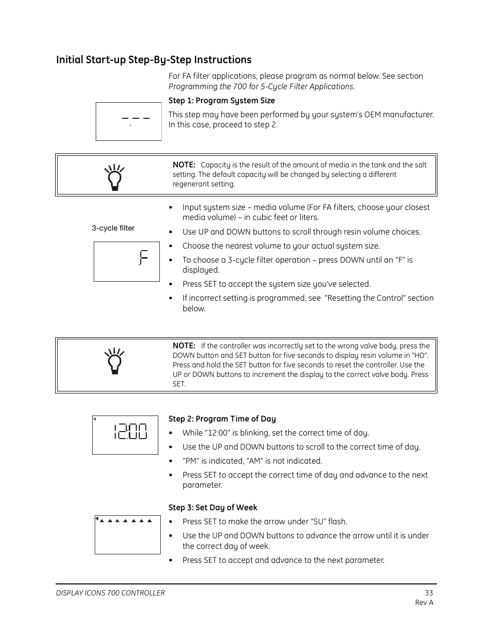 Initial start-up step-by-step instructions, Cycle filter | Watts Autotrol 263 / 268 (Logix Series) User Manual | Page 33 / 67