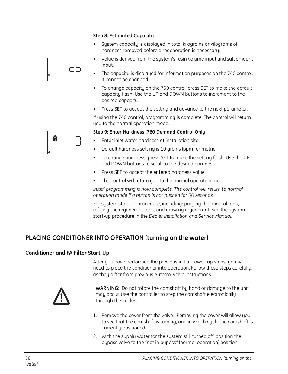 Conditioner and fa filter start-up | Watts Autotrol 263 / 268 (Logix Series) User Manual | Page 36 / 67