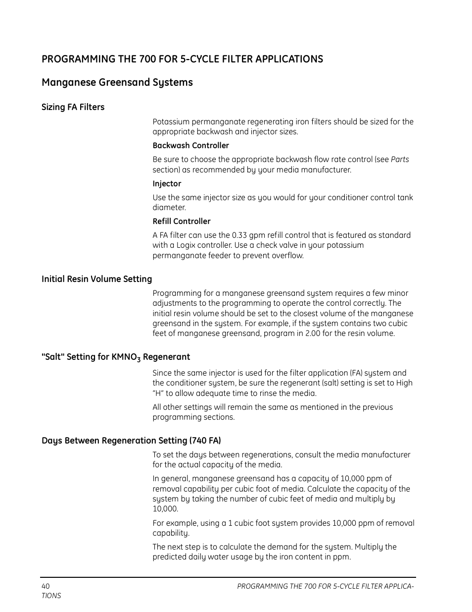 Manganese greensand systems | Watts Autotrol 263 / 268 (Logix Series) User Manual | Page 40 / 67