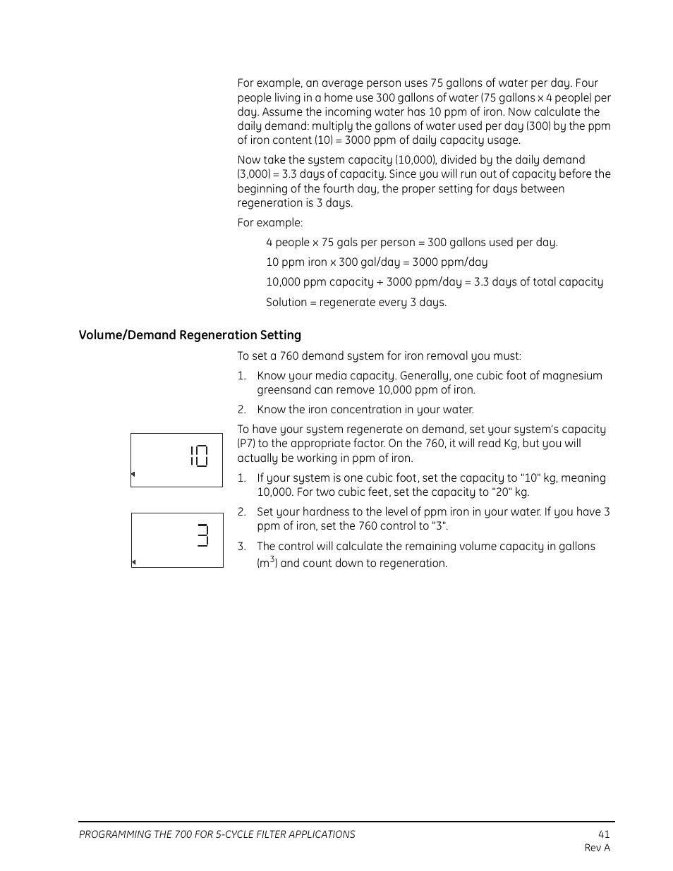 Volume/demand regeneration setting, And count down to regeneration | Watts Autotrol 263 / 268 (Logix Series) User Manual | Page 41 / 67