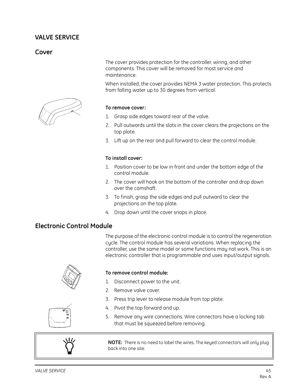 Cover, Electronic control module, Valve service cover | Watts Autotrol 263 / 268 (Logix Series) User Manual | Page 45 / 67