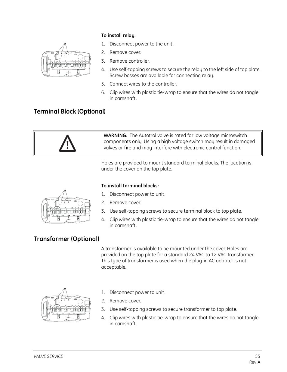 Terminal block (optional), Transformer (optional) | Watts Autotrol 263 / 268 (Logix Series) User Manual | Page 55 / 67