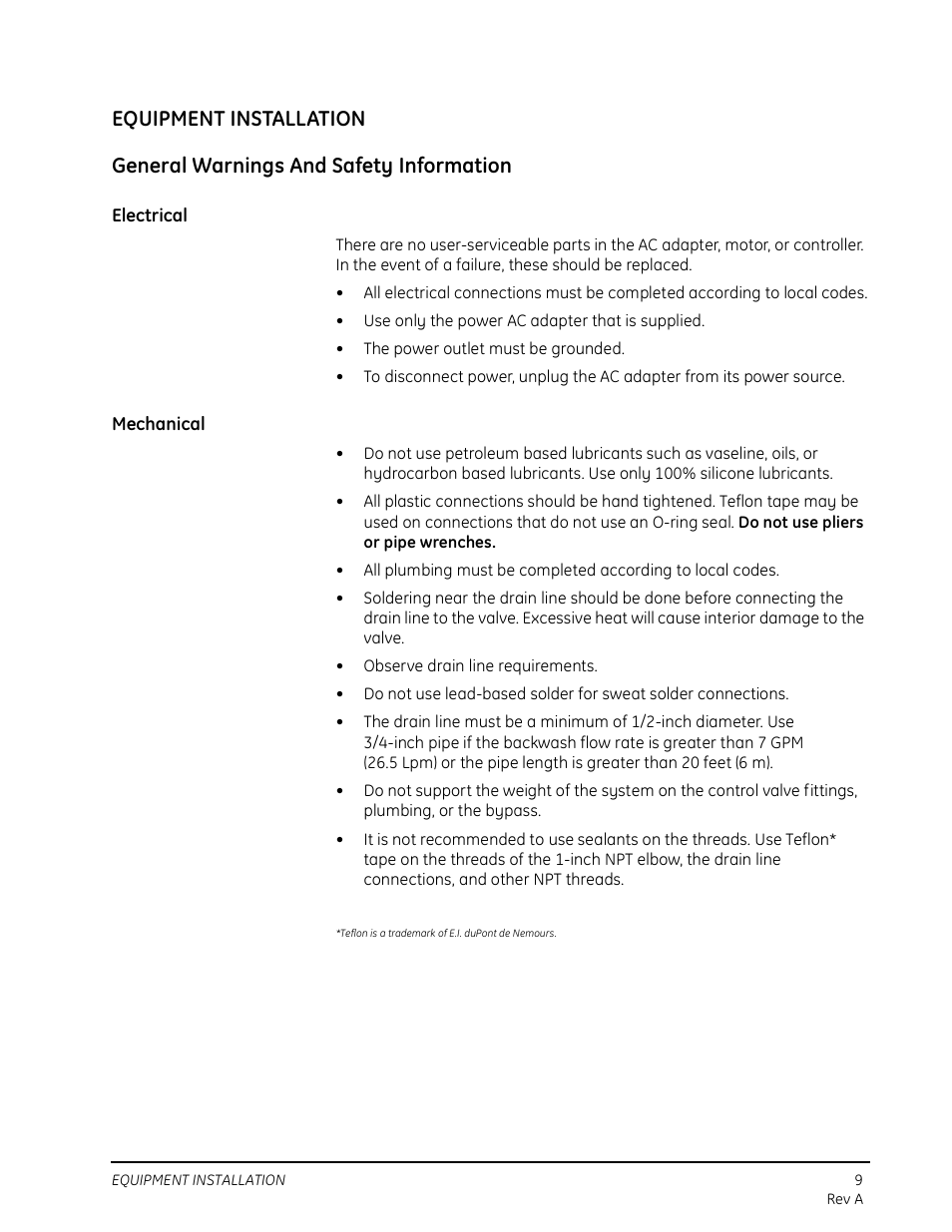 Equipment installation, General warnings and safety information | Watts Autotrol 263 / 268 (Logix Series) User Manual | Page 9 / 67