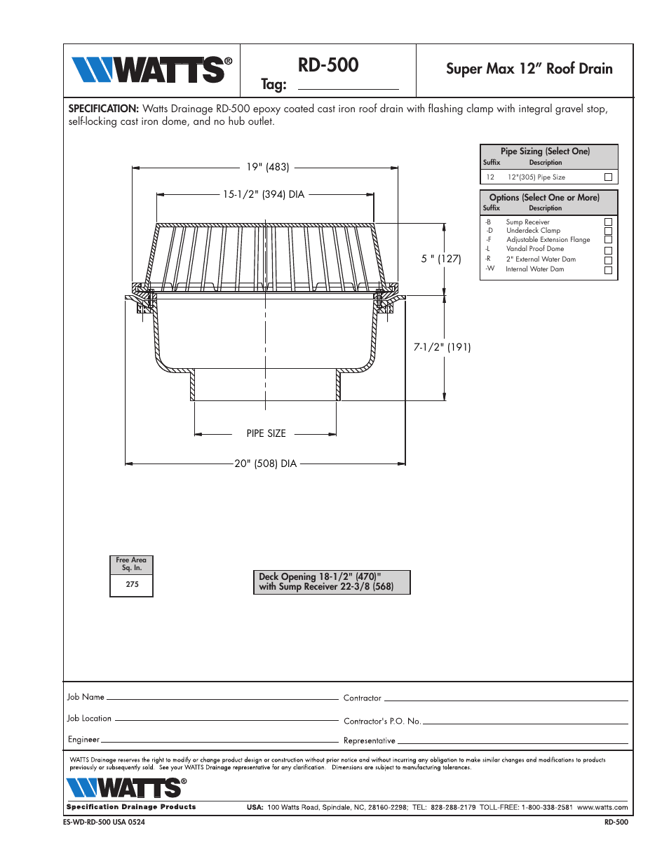 Watts RD-500 User Manual | 1 page