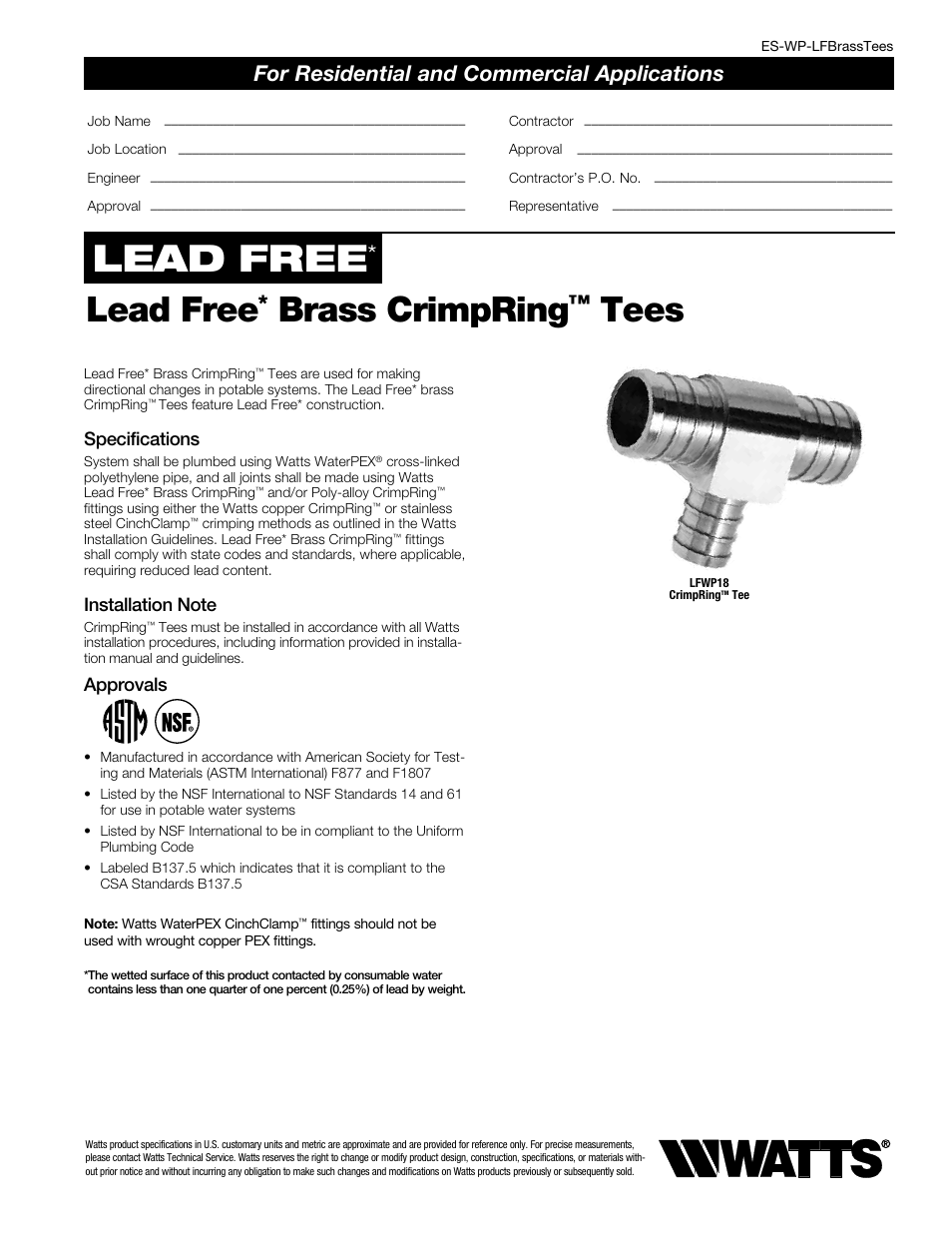 Watts LFWP18B User Manual | 2 pages