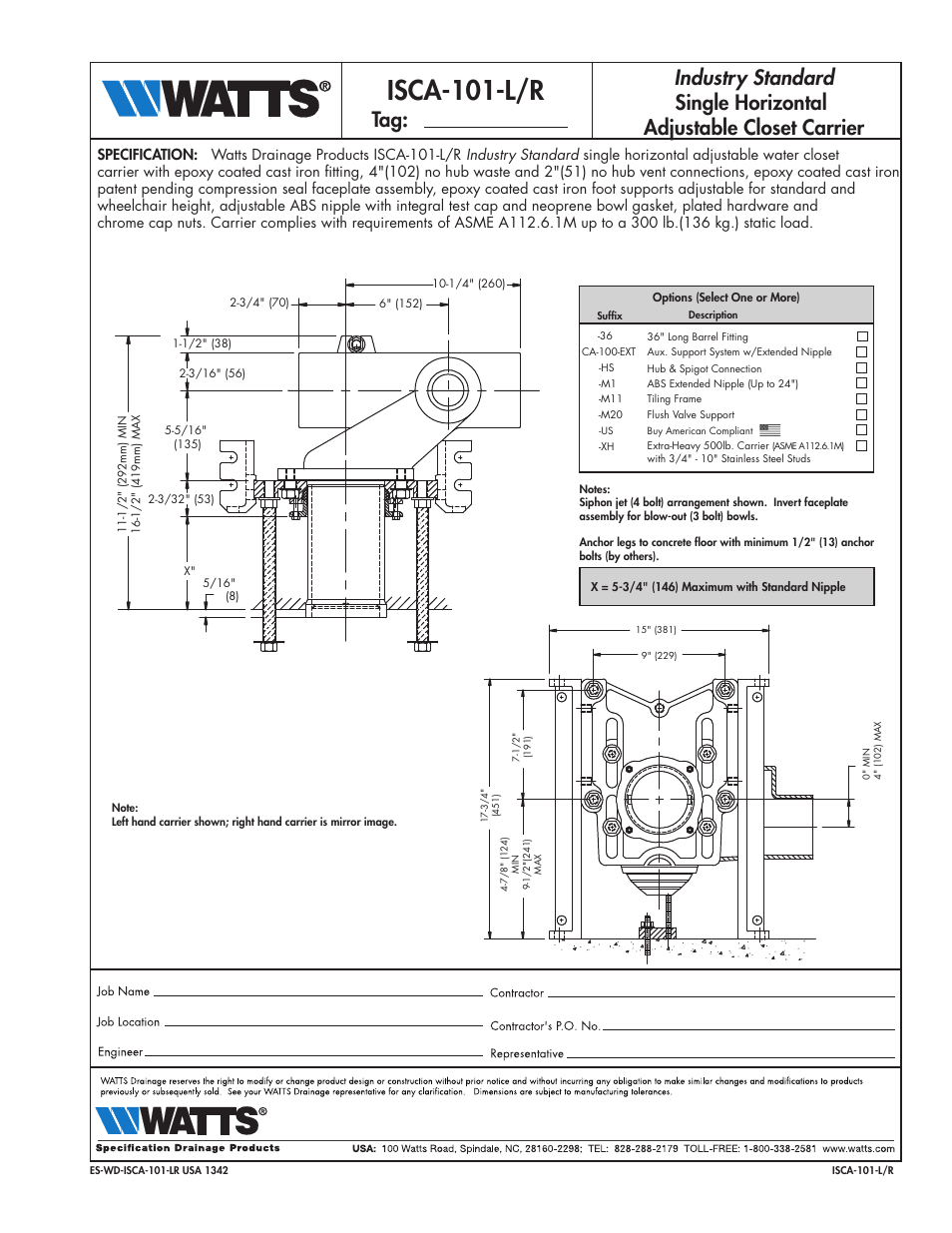 Watts ISCA-101-L/R User Manual | 1 page