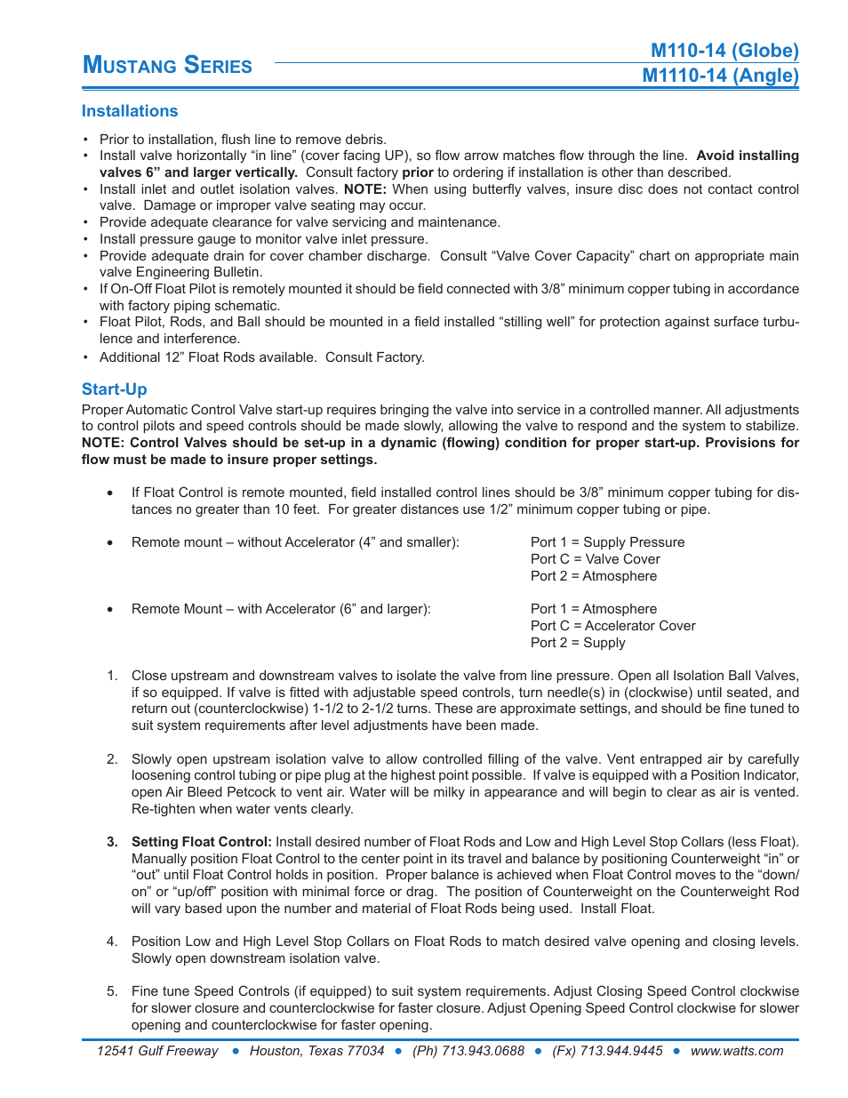 Ustang, Eries | Watts M1110-14 User Manual | Page 5 / 6