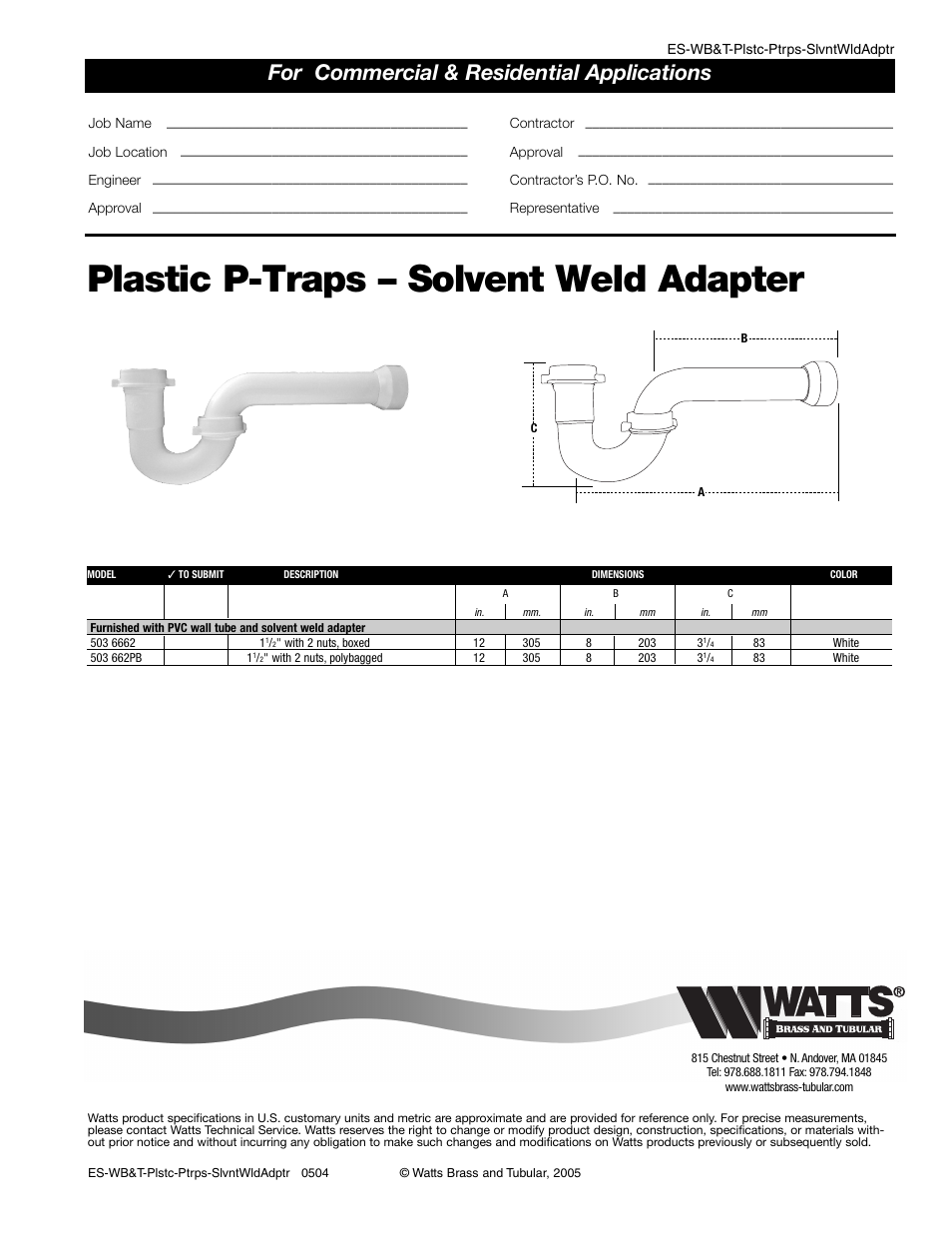 Watts 503 666PB User Manual | 1 page