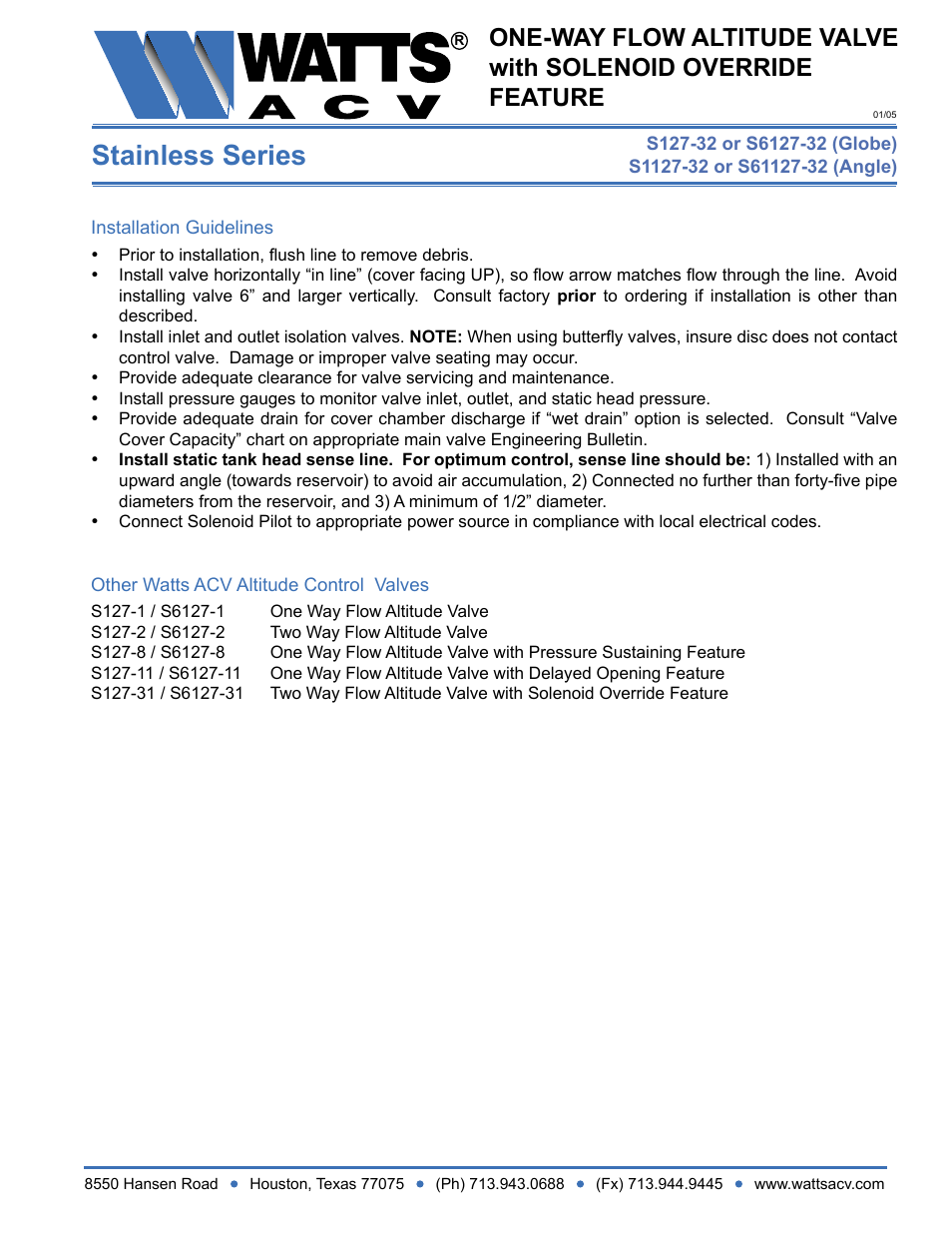 Stainless series | Watts S1127-32 User Manual | Page 2 / 2