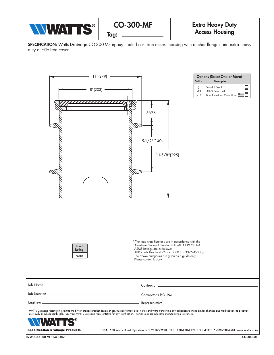 Watts CO-300-MF User Manual | 1 page