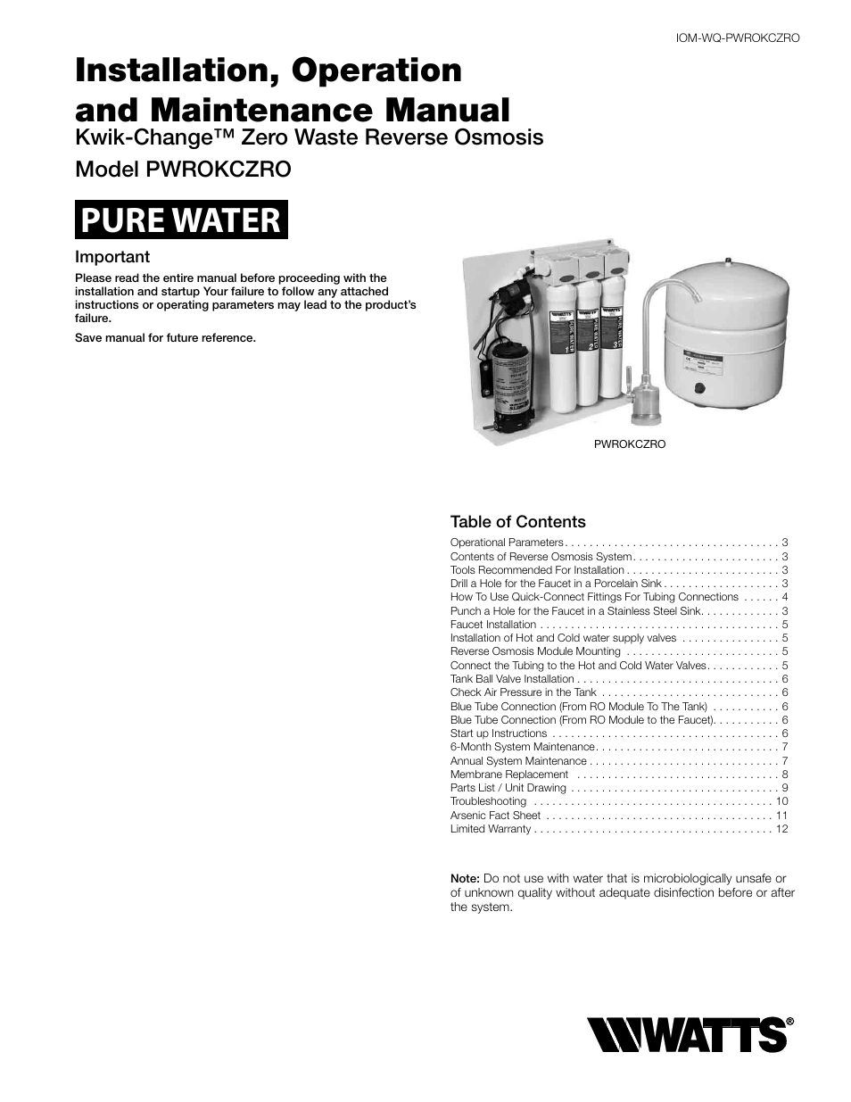 Watts PWROKCZRO User Manual | 12 pages