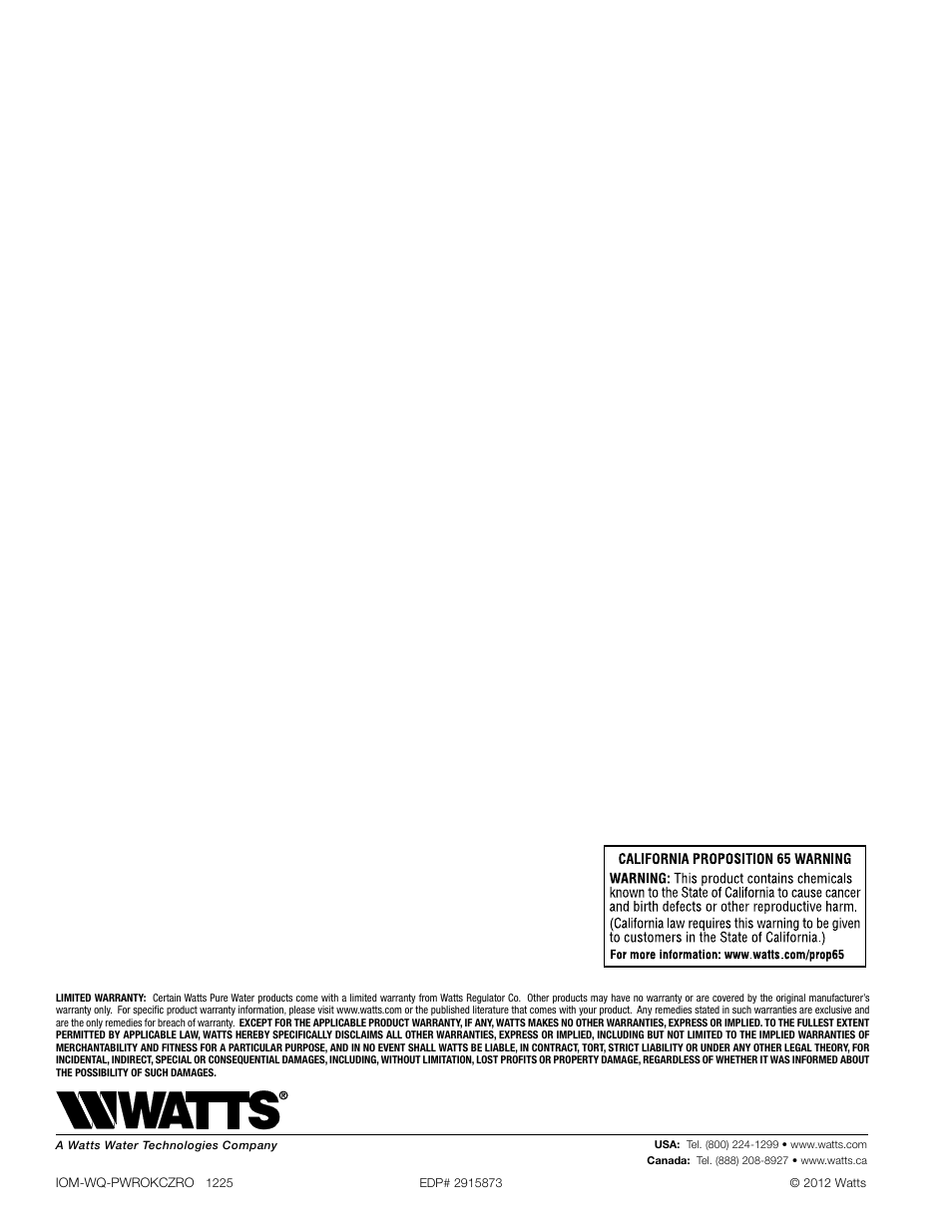 Watts PWROKCZRO User Manual | Page 12 / 12