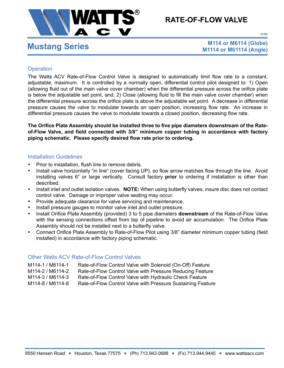 Watts M1114 User Manual | 1 page