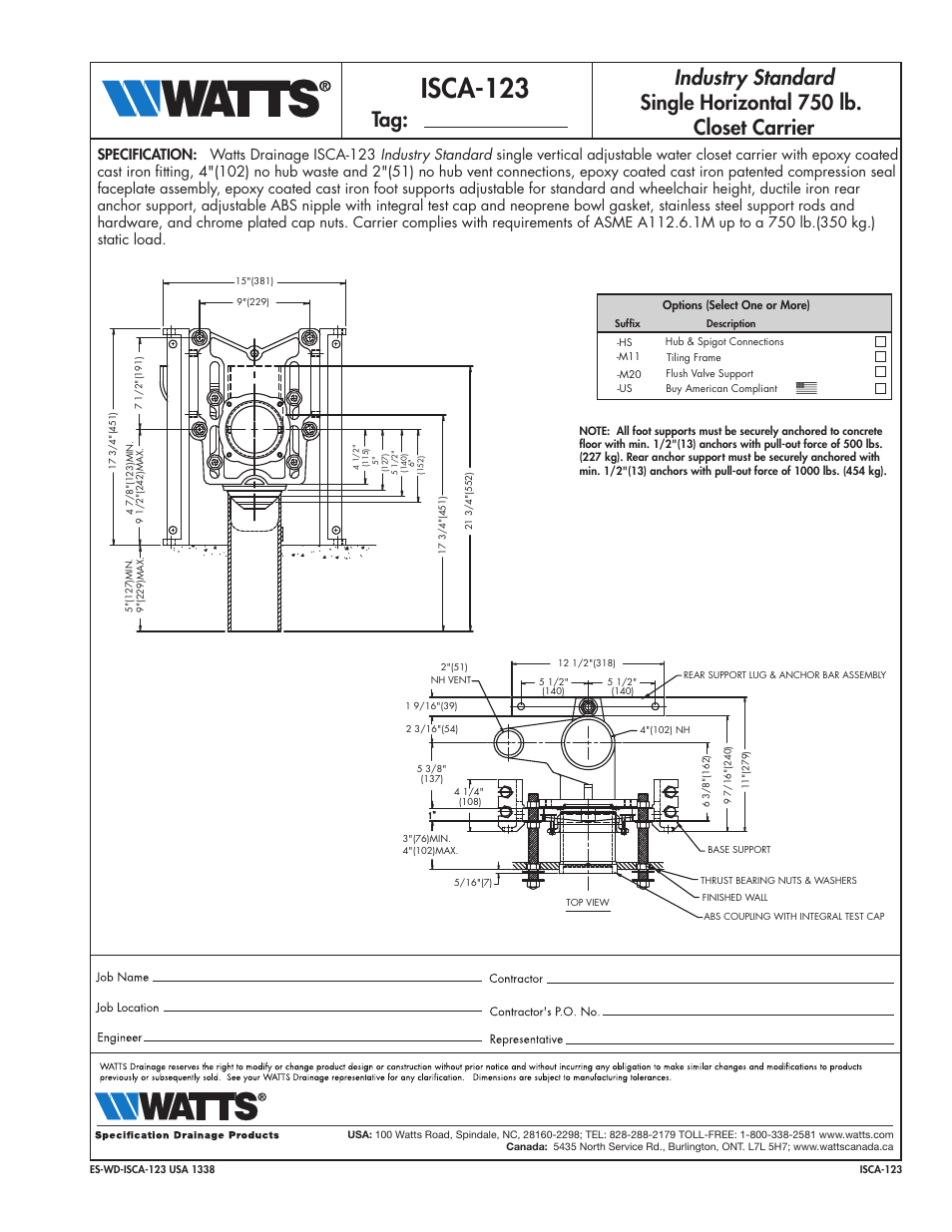 Watts ISCA-123 User Manual | 1 page