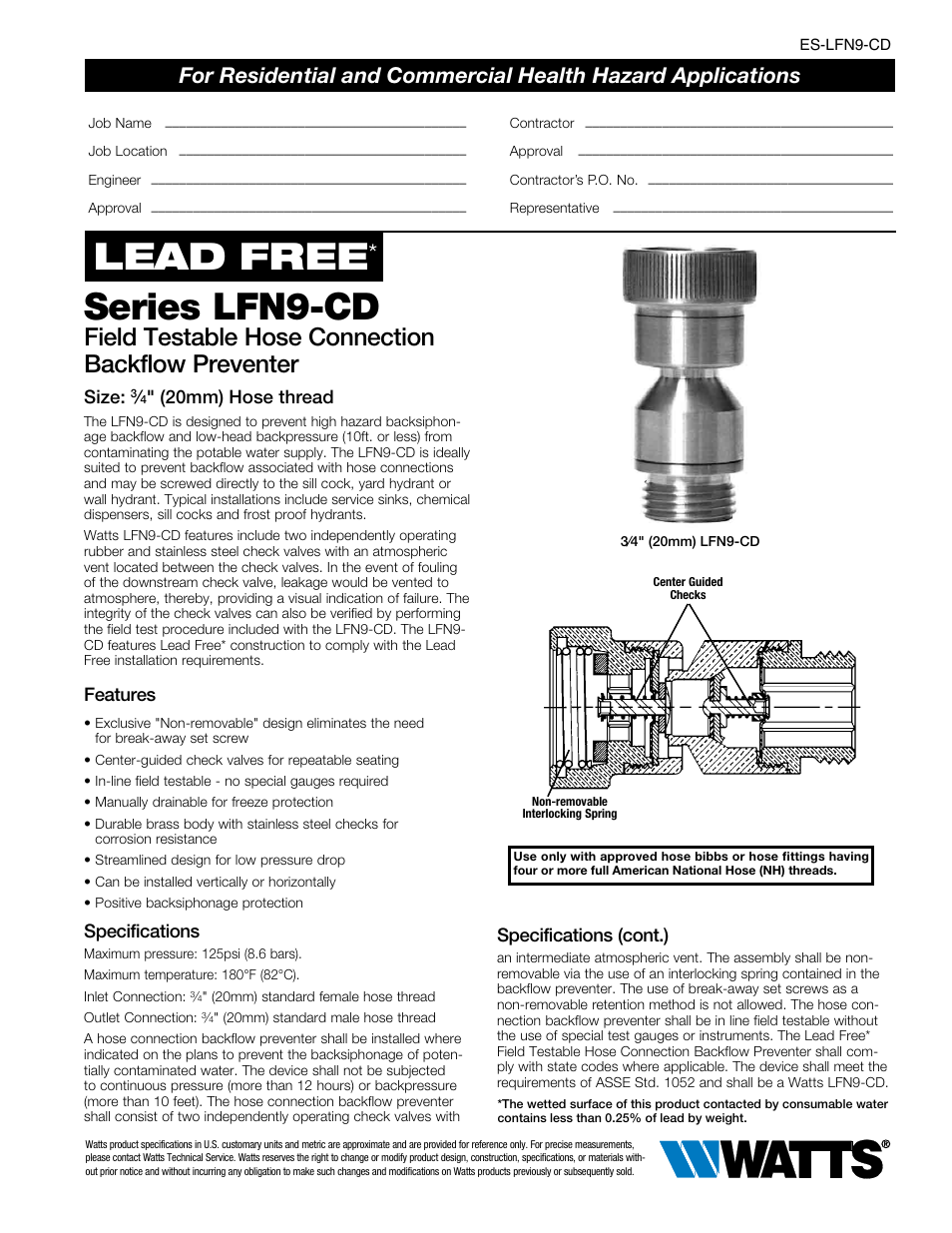 Watts LFN9-CD User Manual | 2 pages