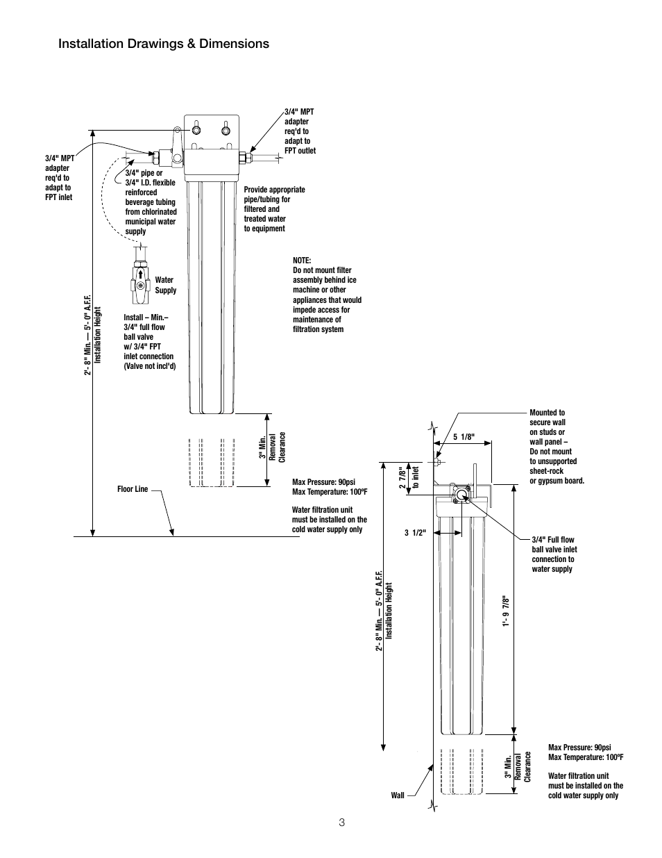 Installation drawings & dimensions | Watts OFTWH User Manual | Page 3 / 20