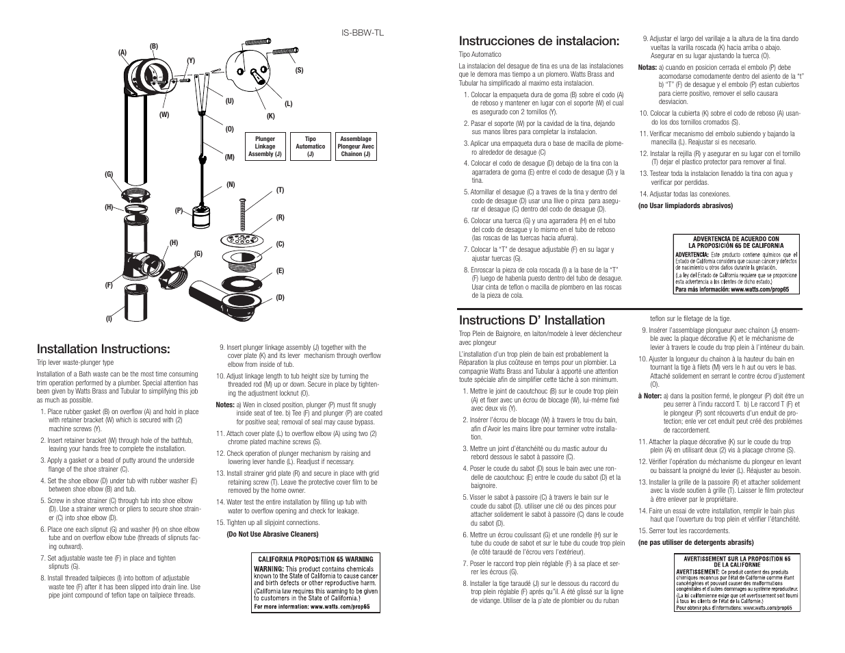 Instructions d’ installation, Instrucciones de instalacion, Installation instructions | Watts 932 443NC User Manual | Page 2 / 2