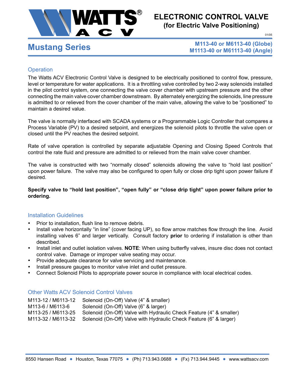 Watts M1113-40 User Manual | 1 page