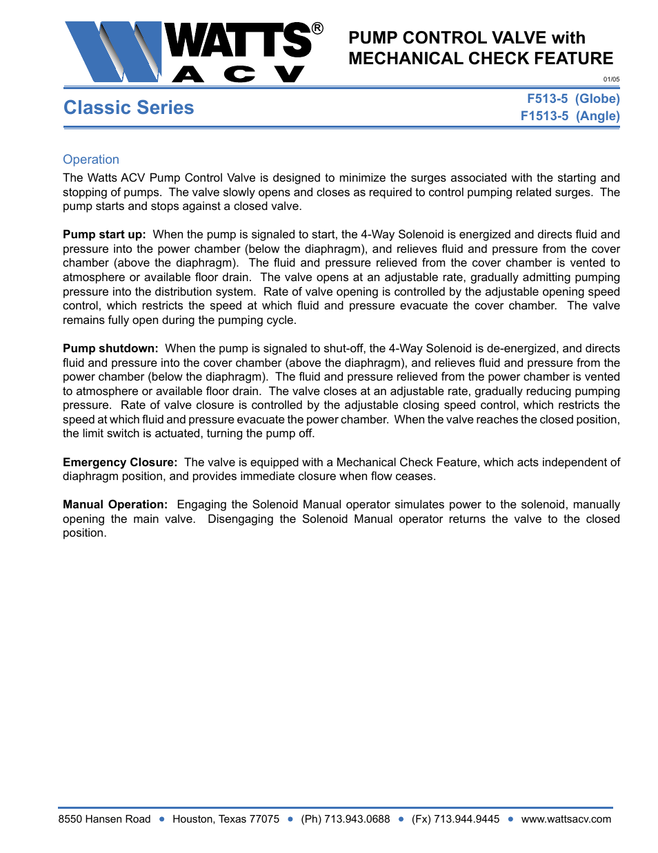 Watts F1513-5 User Manual | 2 pages