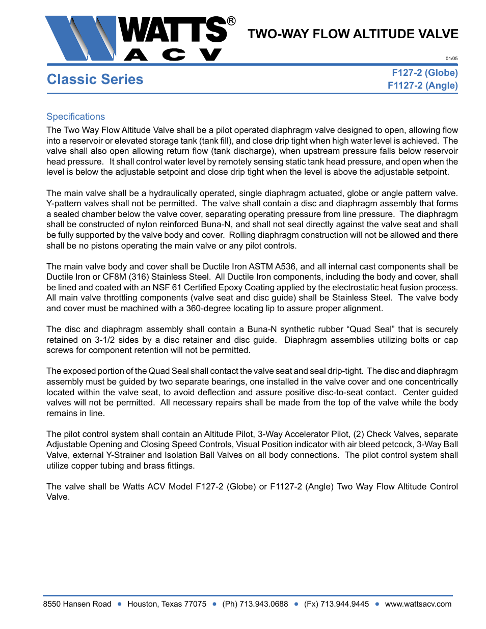 Watts F1127-2 User Manual | 1 page